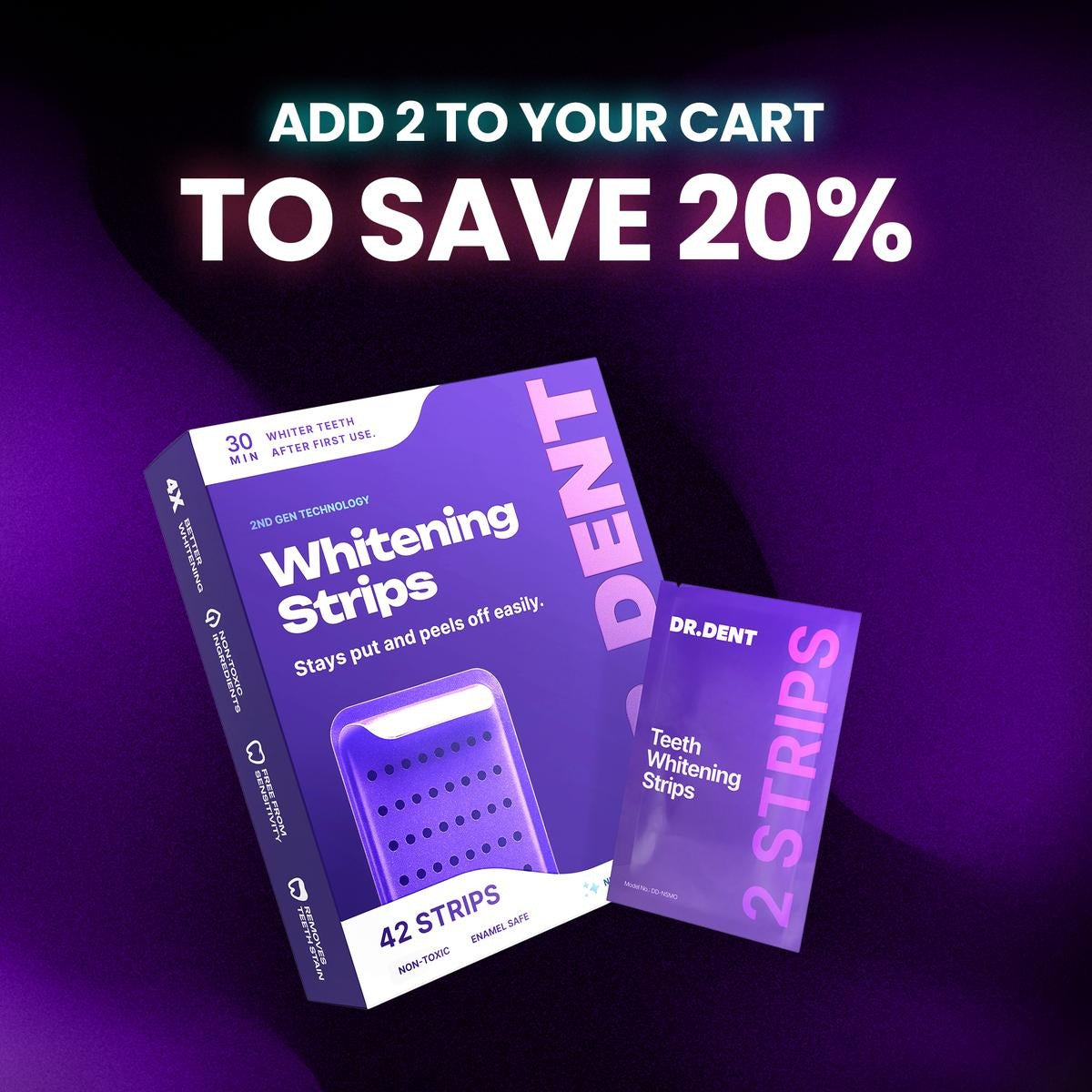 Purple Teeth Whitening Strips - 7/21 Whitening Sessions - Safe for Enamel - Non Sensitive Teeth Whitening - Peroxide-Free