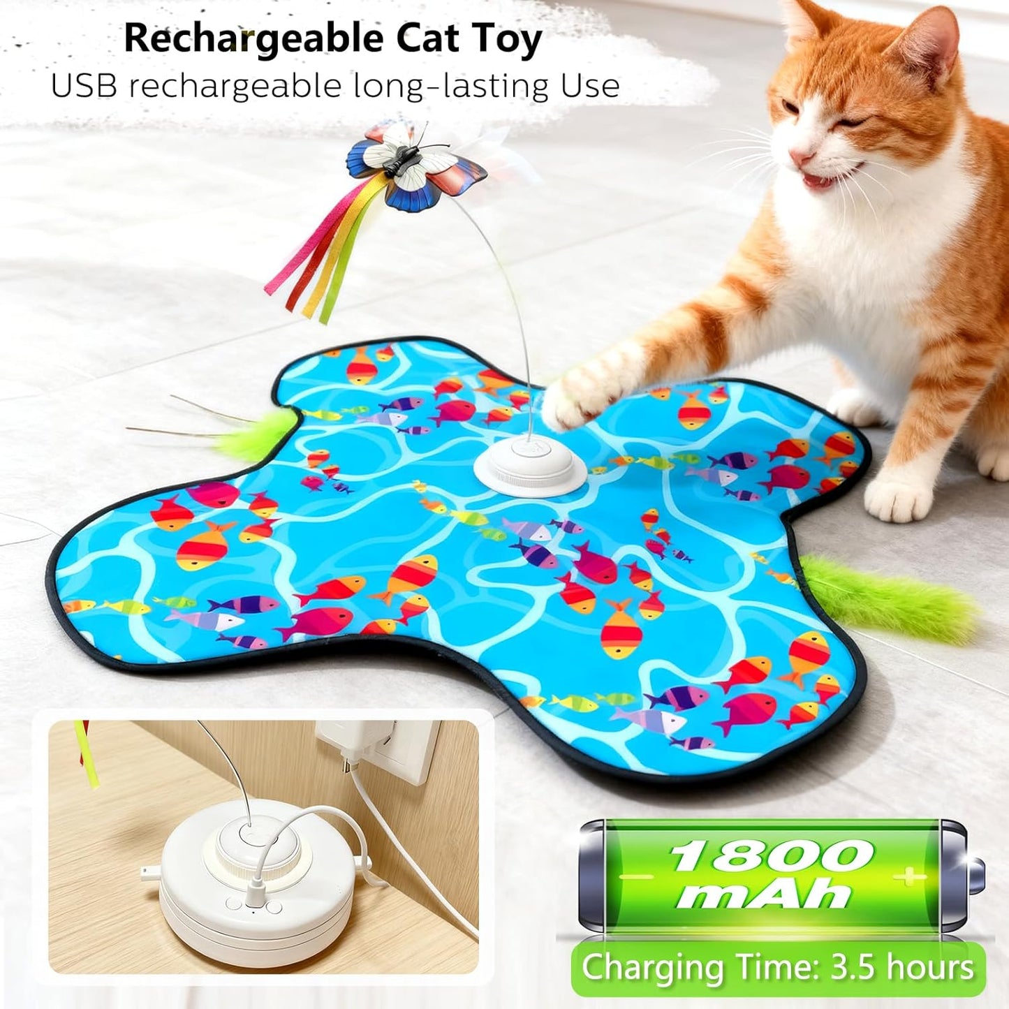 Interactive Cat Toys for Indoor Cats: Fluttering Butterfly, Moving Concealed Feathers, Realistic Animal Sounds - Rechargeable & Touch Activated Cat Toy for Bored Adult Cats