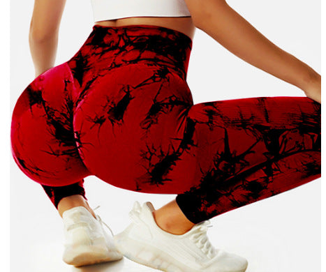 High-waisted yoga pants with a butt-lifting design, seamless fitness wear, tie-dye leggings for women