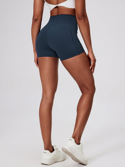 Fitness Shorts with Pockets, Sports Yoga Pants for Women, Bare-Skin Peach Butt Workwear Tight Shorts, Sports Cycling 3/4 Shorts