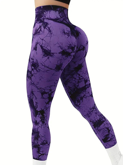 High-waisted yoga pants with a butt-lifting design, seamless fitness wear, tie-dye leggings for women