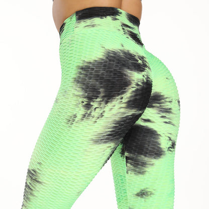 Yoga Clothing Sports Fitness Jacquard High-Waisted Peach-Shaped Butt-Lifting Leggings Tie-Dye Bubble Yoga Pants Slim-Fit