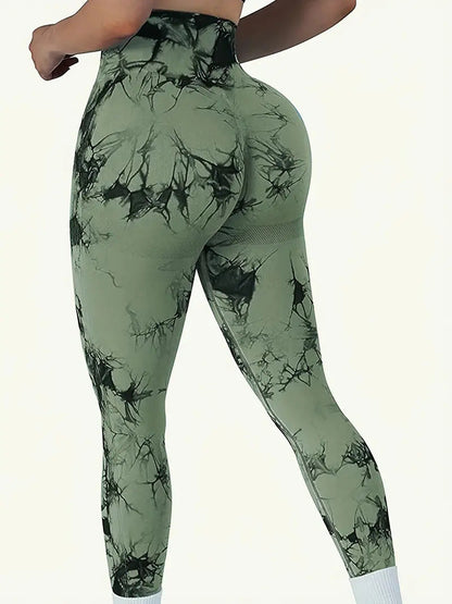 High-waisted yoga pants with a butt-lifting design, seamless fitness wear, tie-dye leggings for women