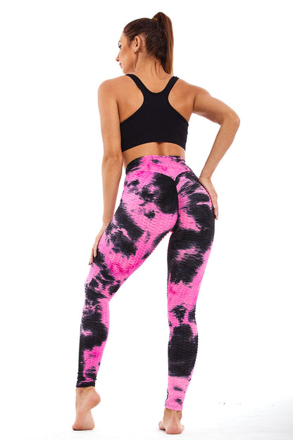 Yoga Clothing Sports Fitness Jacquard High-Waisted Peach-Shaped Butt-Lifting Leggings Tie-Dye Bubble Yoga Pants Slim-Fit