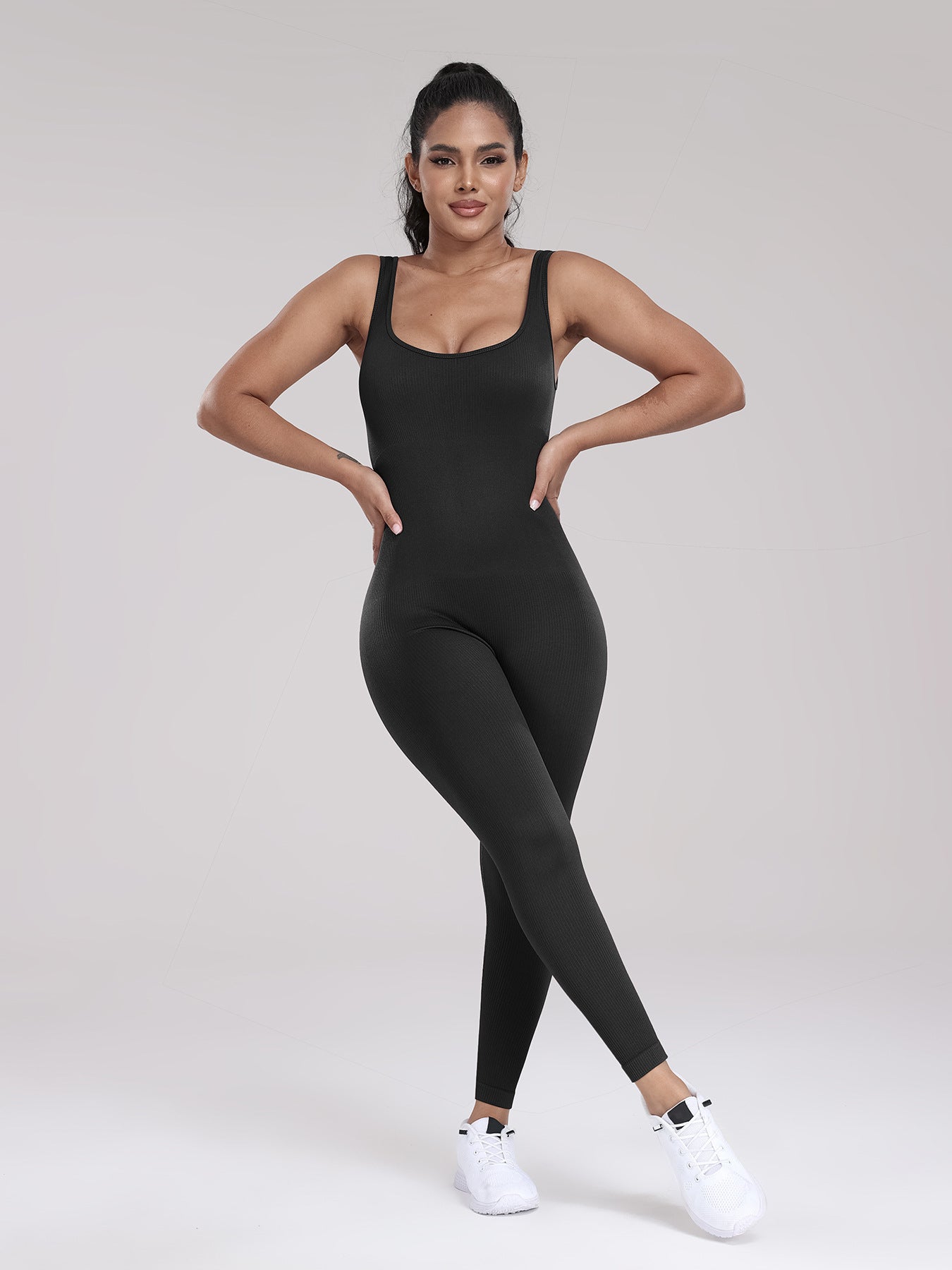 Seamless Yoga Ribbed One-Piece Fitness Outdoor Sports Long Pants with Backless One-Piece Top for Women