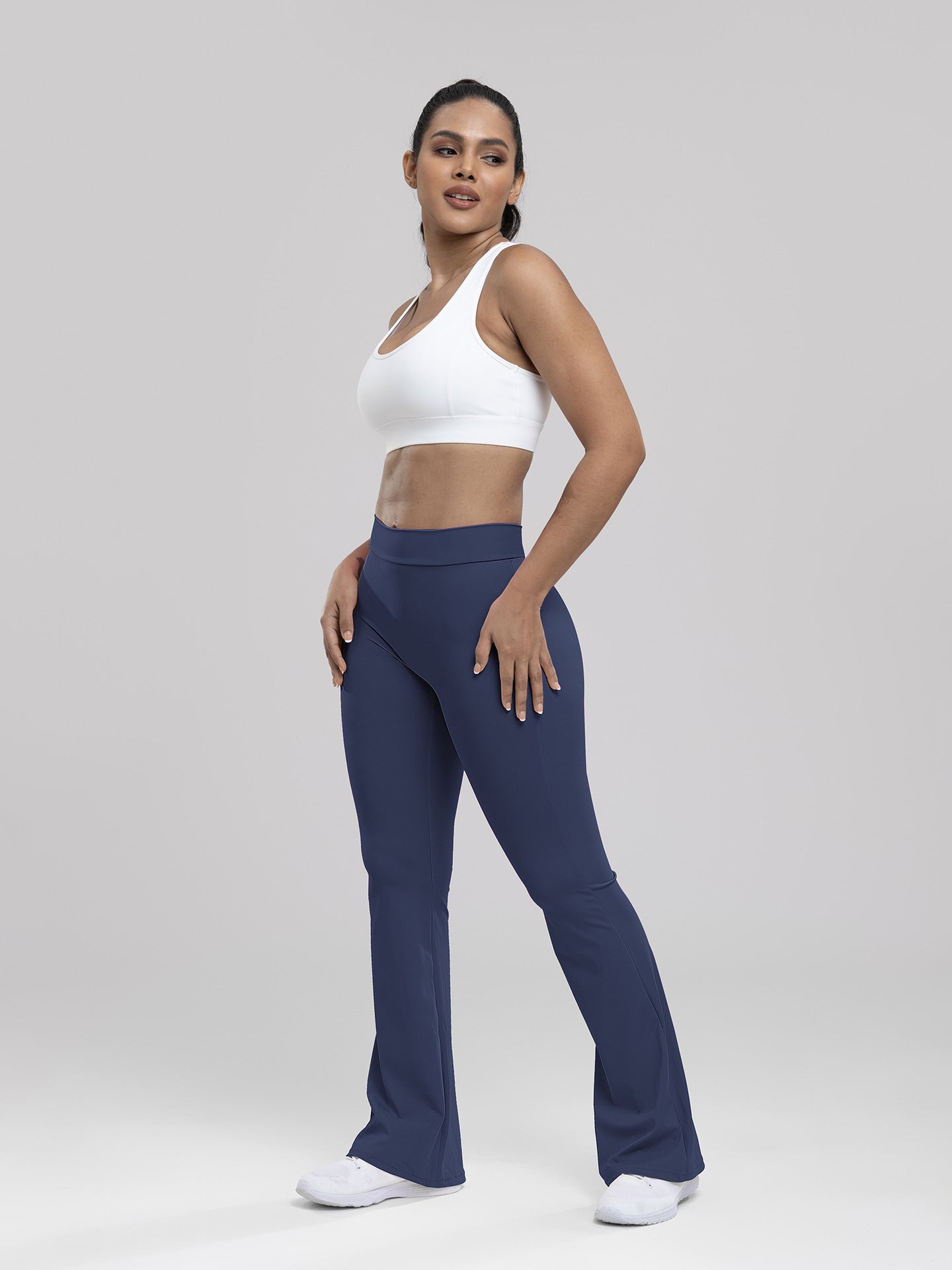 Women Yoga Pants High Waist Ruched Fitness Trousers Solid Color Hip Lifting Wide-leg Fitness Sport Pants Streetwear