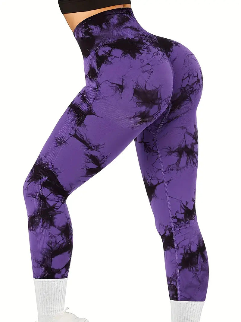 High-waisted yoga pants with a butt-lifting design, seamless fitness wear, tie-dye leggings for women