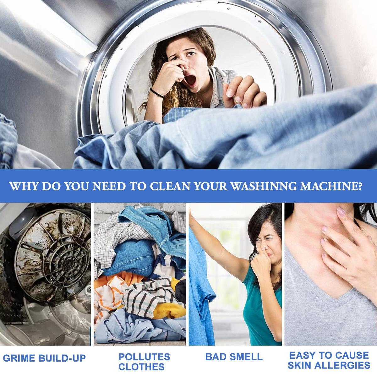 Washing Machine Cleaner Descaler 12 Pack - Deep Cleaning Tablets For HE Front Loader & Top Load Washer, Septic Safe Eco-Friendly Deodorizer, Clean Inside Drum And Laundry Tub Seal - 12 Month Supply