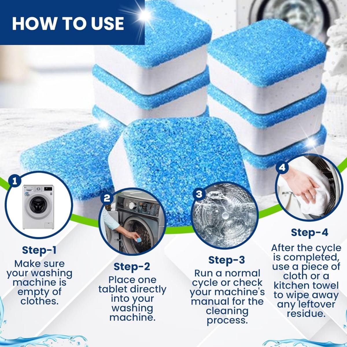 Washing Machine Cleaner Descaler 12 Pack - Deep Cleaning Tablets For HE Front Loader & Top Load Washer, Septic Safe Eco-Friendly Deodorizer, Clean Inside Drum And Laundry Tub Seal - 12 Month Supply