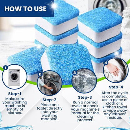 Washing Machine Cleaner Descaler 12 Pack - Deep Cleaning Tablets For HE Front Loader & Top Load Washer, Septic Safe Eco-Friendly Deodorizer, Clean Inside Drum And Laundry Tub Seal - 12 Month Supply