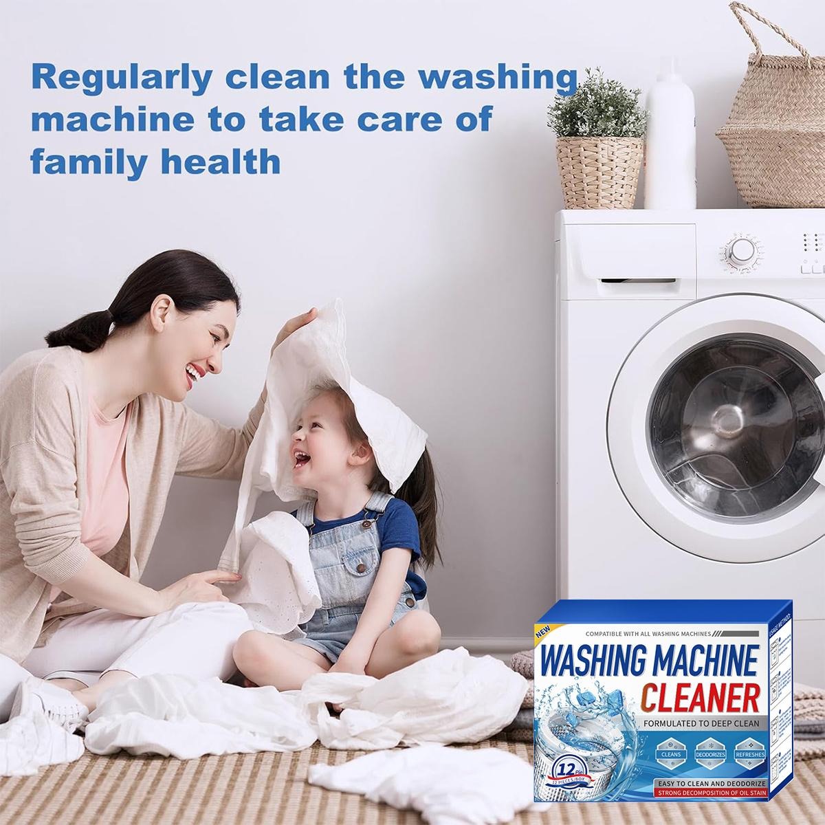 Washing Machine Cleaner Descaler 12 Pack - Deep Cleaning Tablets For HE Front Loader & Top Load Washer, Septic Safe Eco-Friendly Deodorizer, Clean Inside Drum And Laundry Tub Seal - 12 Month Supply