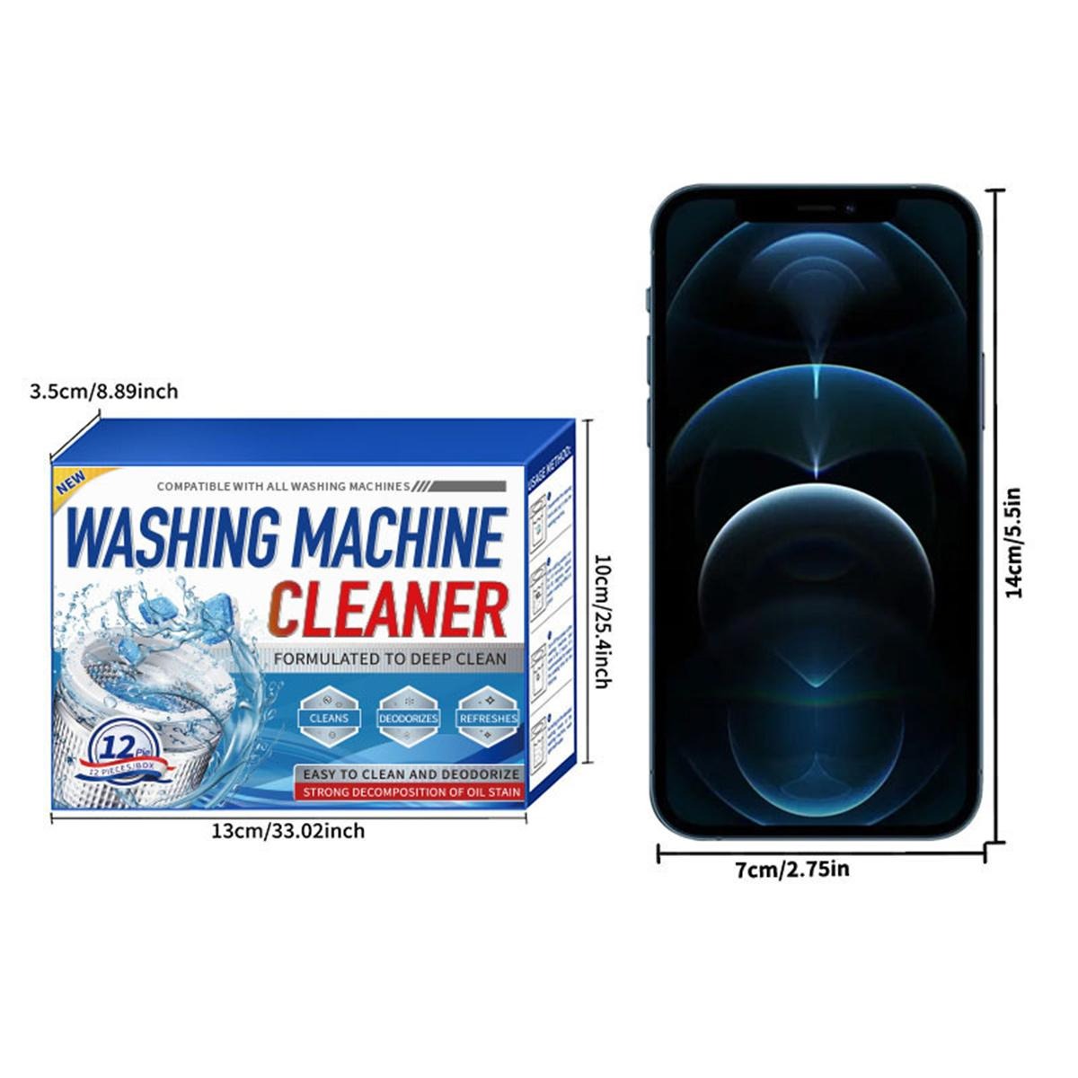 Washing Machine Cleaner Descaler 12 Pack - Deep Cleaning Tablets For HE Front Loader & Top Load Washer, Septic Safe Eco-Friendly Deodorizer, Clean Inside Drum And Laundry Tub Seal - 12 Month Supply