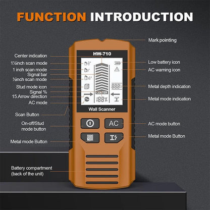 Multi-Function Handheld Wall Detector HW-710 with Advanced Multi-Mode Detection Accurate High Sensitivity Sensor Easy-to-Read LCD Display and Audible Alarms for Home Improvement and Electrical Work