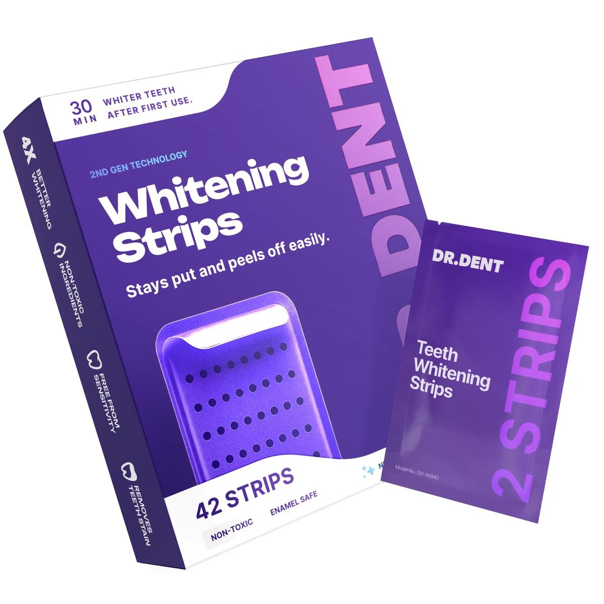 Purple Teeth Whitening Strips - 7/21 Whitening Sessions - Safe for Enamel - Non Sensitive Teeth Whitening - Peroxide-Free