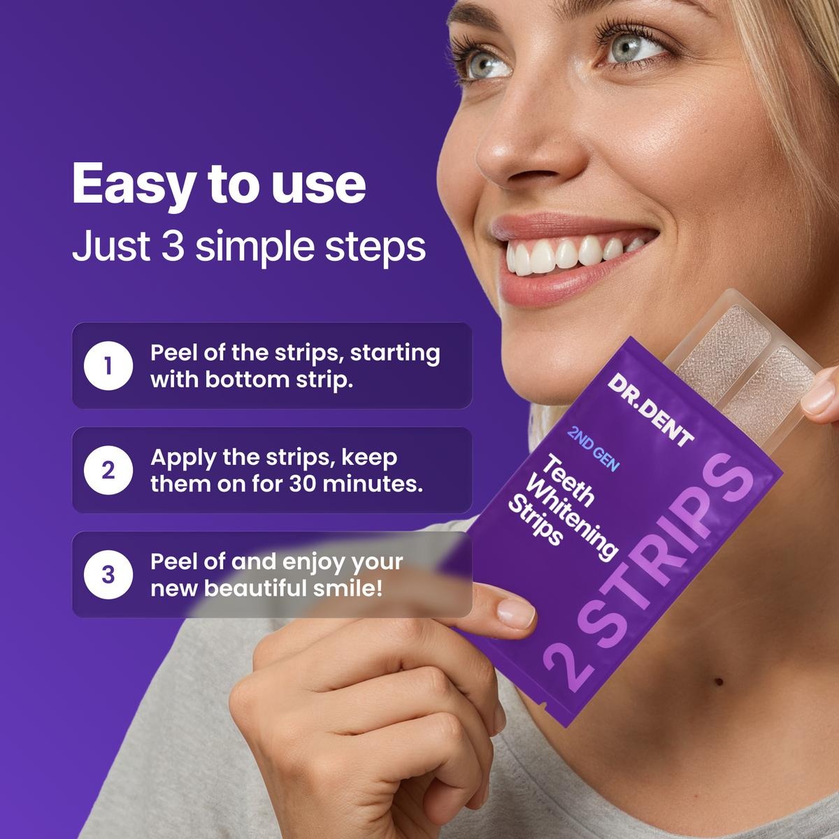 Purple Teeth Whitening Strips - 7/21 Whitening Sessions - Safe for Enamel - Non Sensitive Teeth Whitening - Peroxide-Free