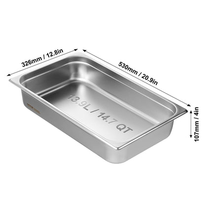 Hotel Pan, Full Size Anti-Jam Steam Pan, 0.8mm Thick Stainless Steel Restaurant Steam Table Pan, 4-Inch Deep Commercial Table Pan, Catering Storage Food Pan, for Industrial & Scientific
