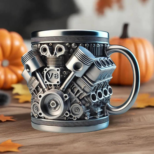V8 Engines Stainless Steel Cup,Personalized Coffee Mug with Insulated Handle,Perfect for Car Lovers Gifts,Mechanics, Birthday, Christmas,Living room decoration as a work of art