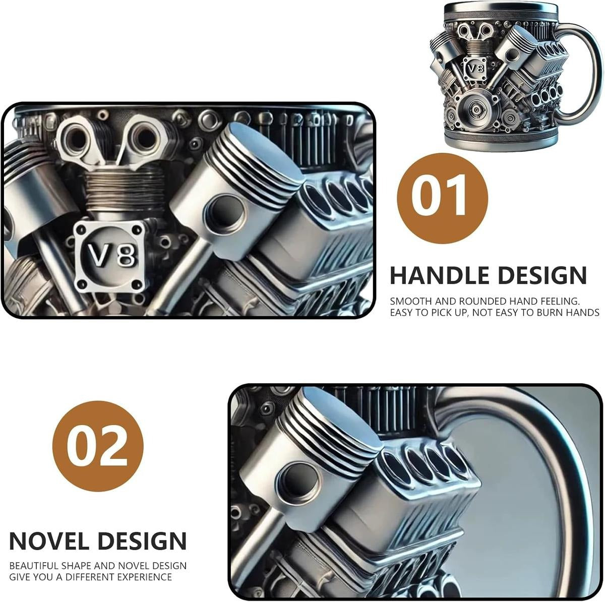 V8 Engines Stainless Steel Cup,Personalized Coffee Mug with Insulated Handle,Perfect for Car Lovers Gifts,Mechanics, Birthday, Christmas,Living room decoration as a work of art