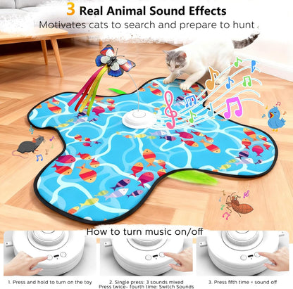 Interactive Cat Toys for Indoor Cats: Fluttering Butterfly, Moving Concealed Feathers, Realistic Animal Sounds - Rechargeable & Touch Activated Cat Toy for Bored Adult Cats
