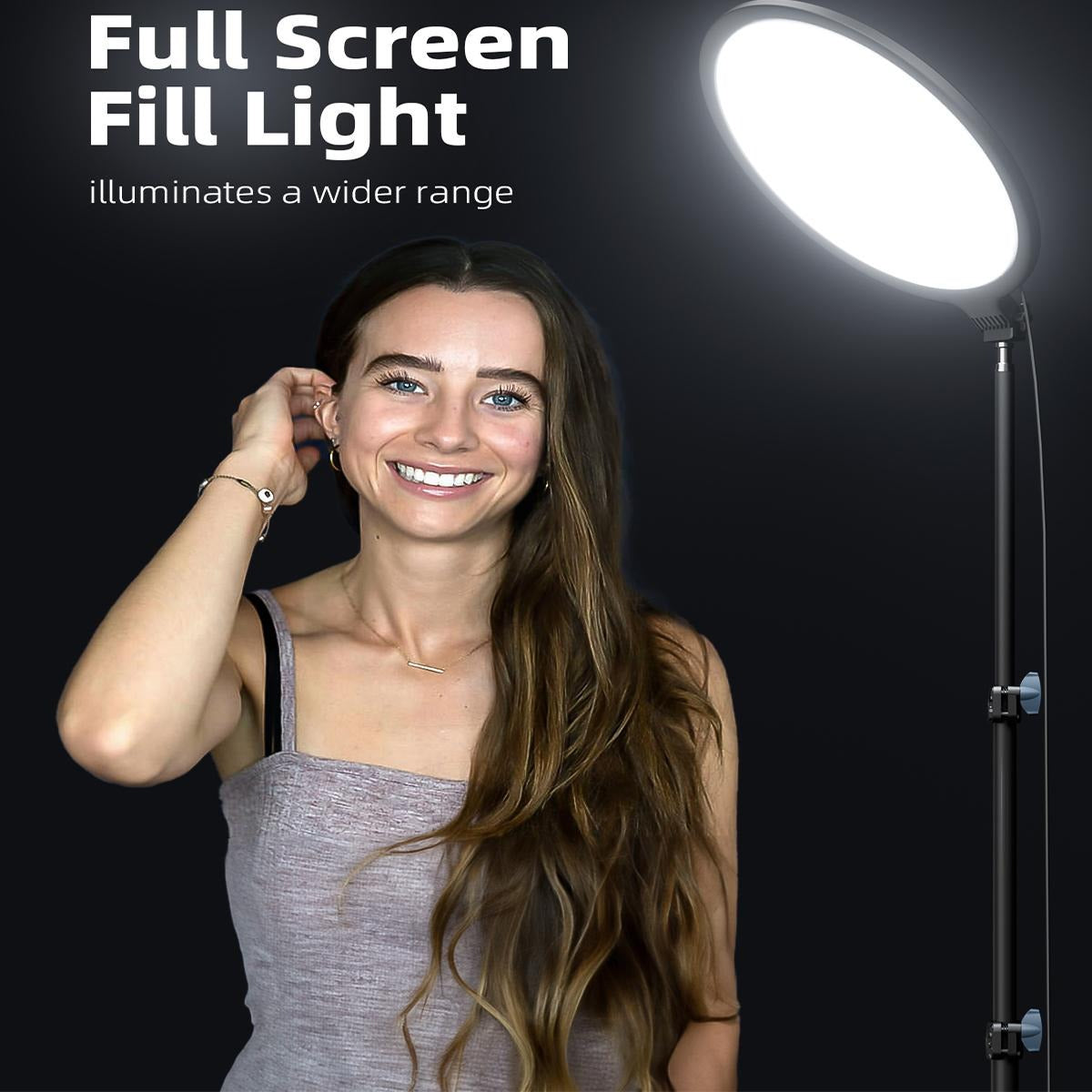 10.5-inch ring light with 69-inch tripod and phone holder kit, providing full-screen zoom lighting, suitable for video recording, makeup, and live streaming.