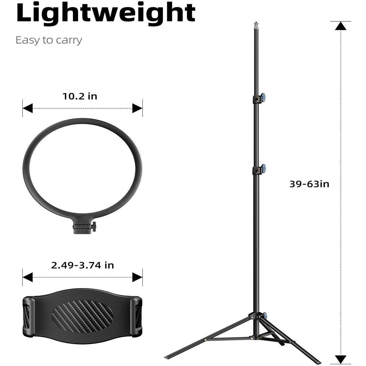 10.5-inch ring light with 69-inch tripod and phone holder kit, providing full-screen zoom lighting, suitable for video recording, makeup, and live streaming.