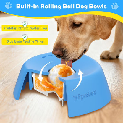 Slow Feeder Dog Bowls for Liquid Treat, [Built-in Rolling Ball] No Spill Bone Broth Dog Licking Bowl, Multi-Purpose Puppy Yogurt Feeder Bowl for All Breeds Dietary Supplement/Post-op Nutrition Feeding