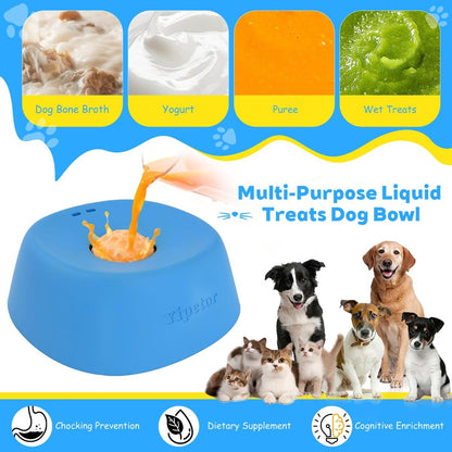 Slow Feeder Dog Bowls for Liquid Treat, [Built-in Rolling Ball] No Spill Bone Broth Dog Licking Bowl, Multi-Purpose Puppy Yogurt Feeder Bowl for All Breeds Dietary Supplement/Post-op Nutrition Feeding