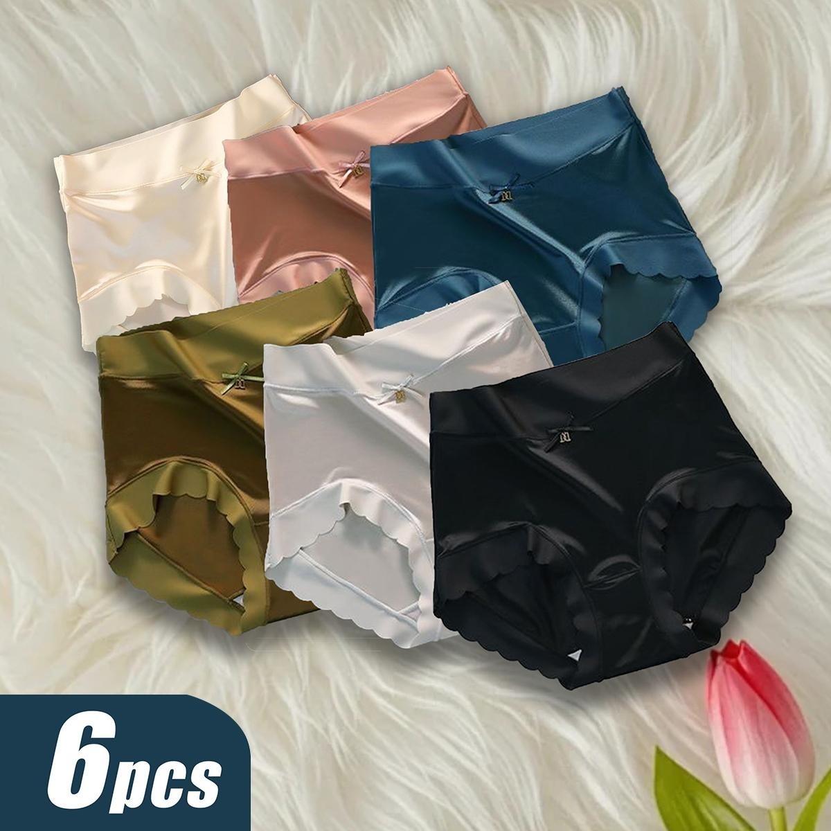 6/12/18 Pack Mid Waist Women's Briefs with Scalloped Edges Breathable Comfortable Soft Briefs High Elastic Hip Lifting Fit Everyday Wear Elegant Stylish Design Women's Ice Silk Compression Minimalist Gamis