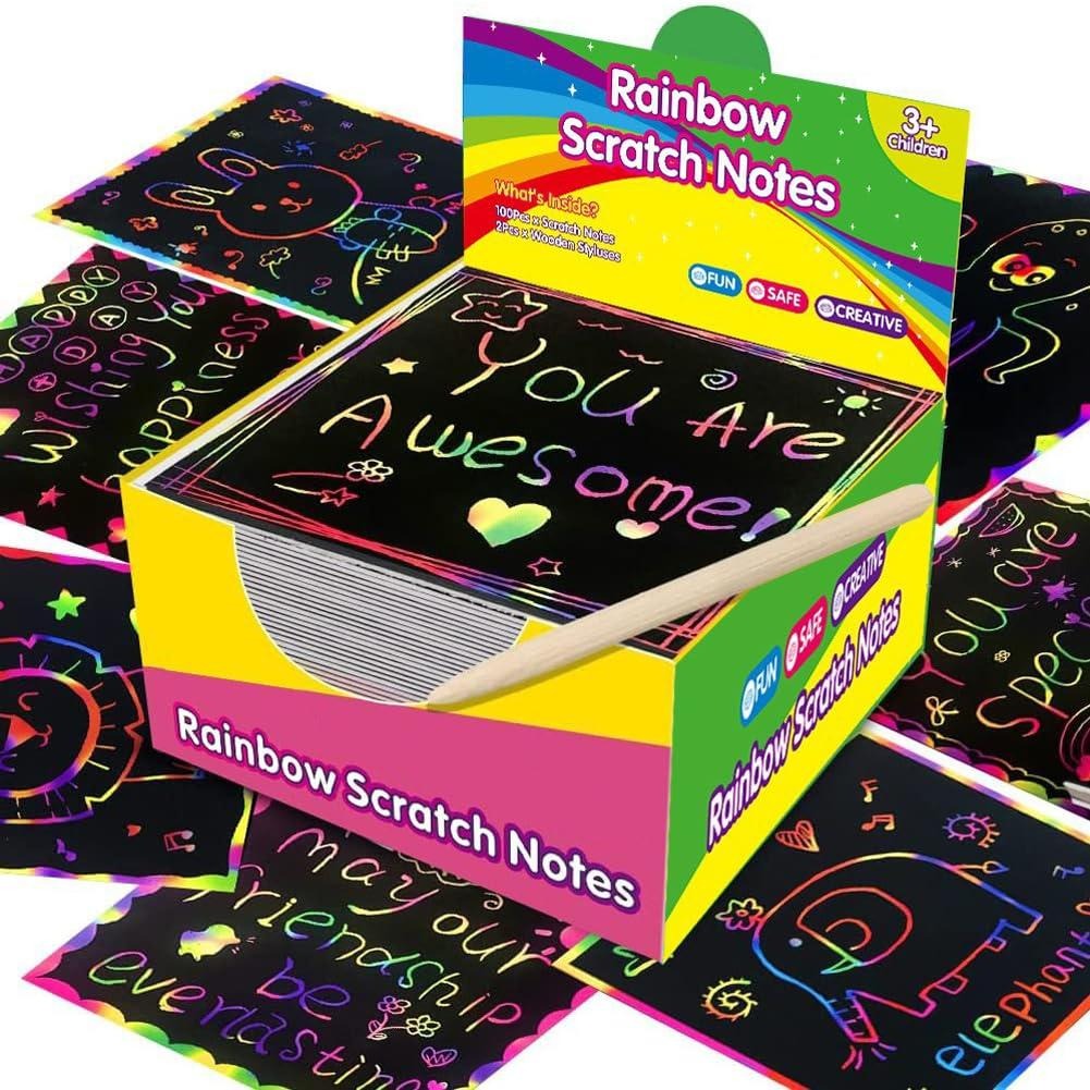 Rainbow Paper（8.5cm*8.5cm） Colorful ReflectivePaper Mini Notes Artistic Drawing Set with Black Coating Reveals Colorful Pattern