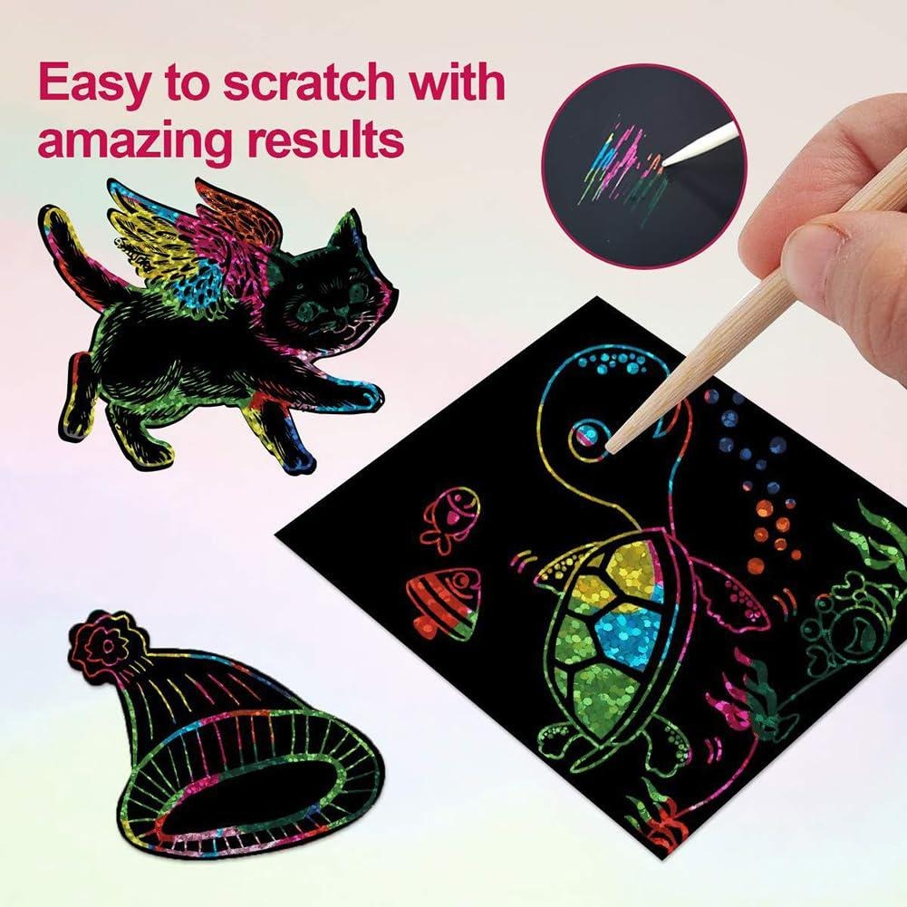 Rainbow Paper（8.5cm*8.5cm） Colorful ReflectivePaper Mini Notes Artistic Drawing Set with Black Coating Reveals Colorful Pattern