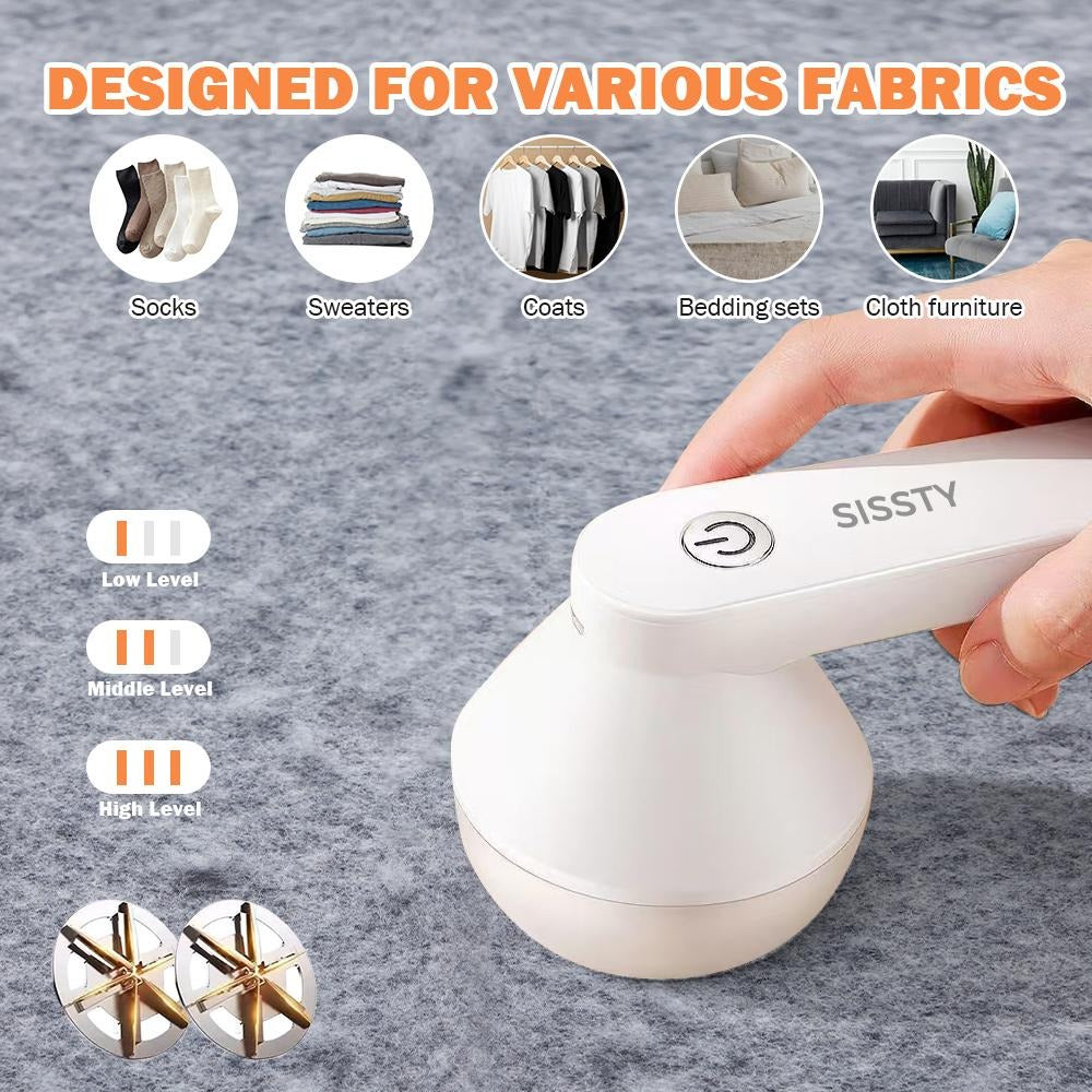 Rechargeable Fabric Shaver with 2 Replaceable Stainless Steel 6-Leaf Blades(1 Free Extra Included) | Lint Remover with 3-Speed Settings  - Efficient Sweater and Lint Shaver for Clothes, Removing Fuzz, Lint Balls, Pills, and Hairballs..