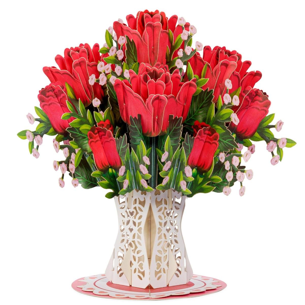 Valentine's Day Card, 3D Pop-Up Card with Flower Bouquet Keepsake Gift, Romantic Valentines Gifts and Flowers 2-in-1 Idea for Valentine, Birthday, Wedding, Anniversary, Wife Husband, Mom, Women, Him Her, Girlfriend Boyfriend