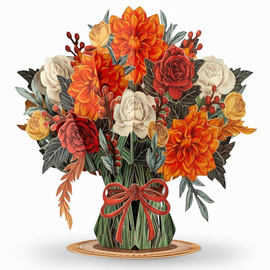 Valentine's Day Card, 3D Pop-Up Card with Flower Bouquet Keepsake Gift, Romantic Valentines Gifts and Flowers 2-in-1 Idea for Valentine, Birthday, Wedding, Anniversary, Wife Husband, Mom, Women, Him Her, Girlfriend Boyfriend