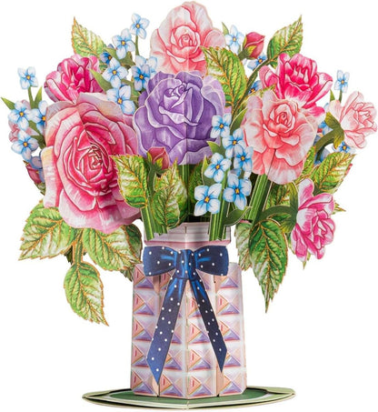Valentine's Day Card, 3D Pop-Up Card with Flower Bouquet Keepsake Gift, Romantic Valentines Gifts and Flowers 2-in-1 Idea for Valentine, Birthday, Wedding, Anniversary, Wife Husband, Mom, Women, Him Her, Girlfriend Boyfriend