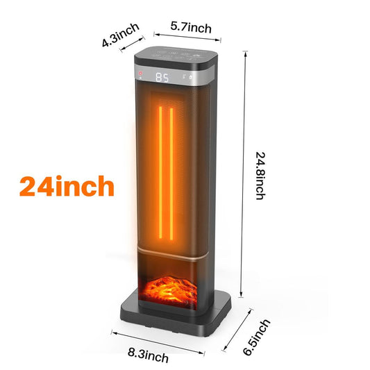 24inch Space Heaters for Indoor Use, Portable Heater with 3 Light Colors, Adjustable Thermostat with Remote, Tip-over Protection Up to 95°F, 60°Oscillation,stop operating 30 seconds after the power is cut off.