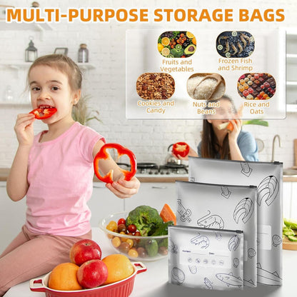 【Refrigerated Food】Reusable Aluminum Foil Sealable Storage Bags, Resealable Vacuum Zipper Pouches for Food, Stand Up Foil Sealable Bags with Label and Zip Lock for Vegetable Fruit Meat