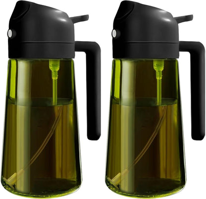 2 Count 2 in 1  Oil Sprayer for Cooking 16oz/470ml Light-Blocking Dark , Olive Oil Dispenser Bottle for Kitchen, Premium Dark Green Glass Oil Bottle, Food-Grade Oil Mister for Air Fryer, BBQ