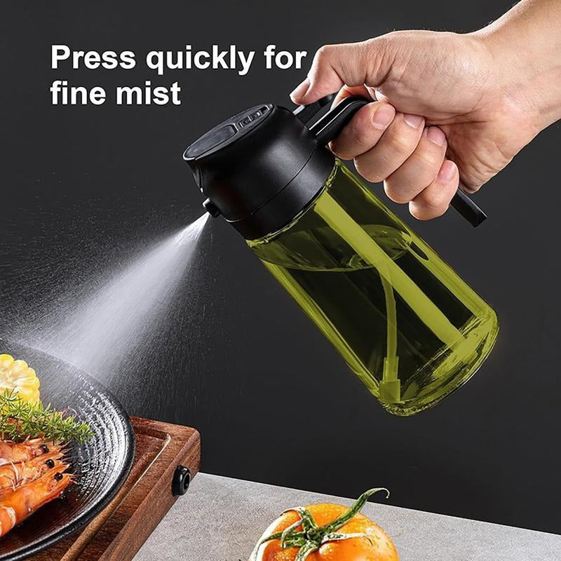 2 Count 2 in 1  Oil Sprayer for Cooking 16oz/470ml Light-Blocking Dark , Olive Oil Dispenser Bottle for Kitchen, Premium Dark Green Glass Oil Bottle, Food-Grade Oil Mister for Air Fryer, BBQ