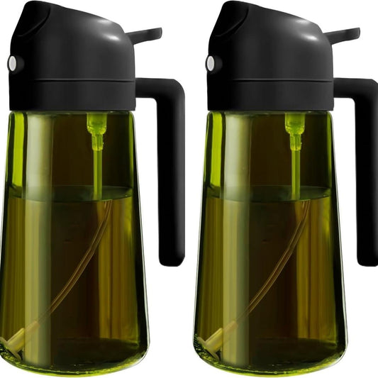 2 Count 2 in 1  Oil Sprayer for Cooking 16oz/470ml Light-Blocking Dark , Olive Oil Dispenser Bottle for Kitchen, Premium Dark Green Glass Oil Bottle, Food-Grade Oil Mister for Air Fryer, BBQ