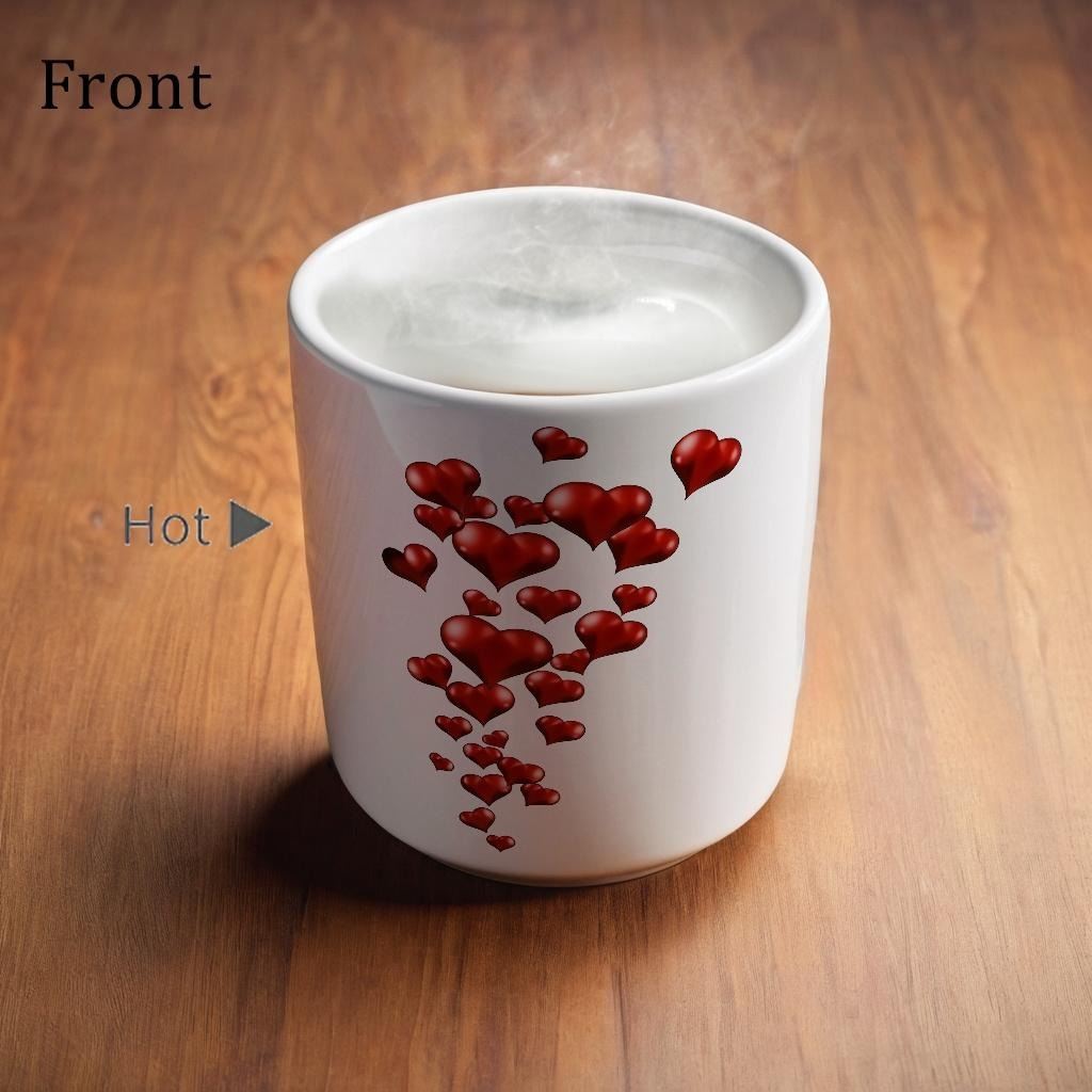 1pc Heart-Shaped Color Changing Ceramic Mug - Hot/Cold Thermochromic Design, Red Heart Pattern, Reusable Coffee Cup for Valentine'S Day, Christmas, Birthdays - Perfect Gift for Holidays & Special Occasions, Coffee Bar Accessories, Festive Drinkware, Roman