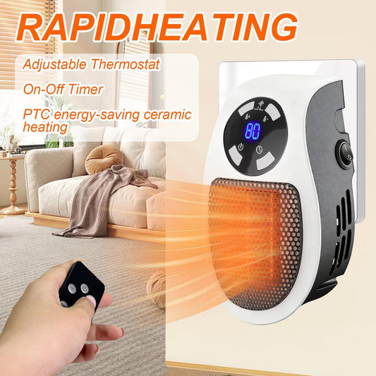 Wall Outlet Space Heater, 450W Plug in Electric Heater with Adjustable Thermostat, Portable Plug in Small Space Heater for Indoor,12H Timer & LED Display, PTC Ceramic Fast Heat Safely for Bedroom Bathroom Office