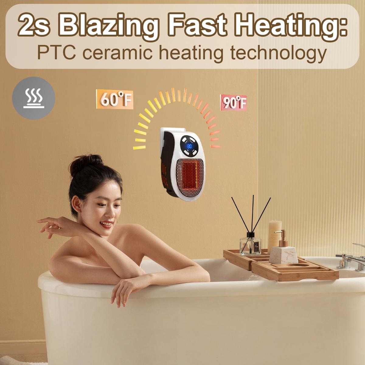 Wall Outlet Space Heater, 450W Plug in Electric Heater with Adjustable Thermostat, Portable Plug in Small Space Heater for Indoor,12H Timer & LED Display, PTC Ceramic Fast Heat Safely for Bedroom Bathroom Office