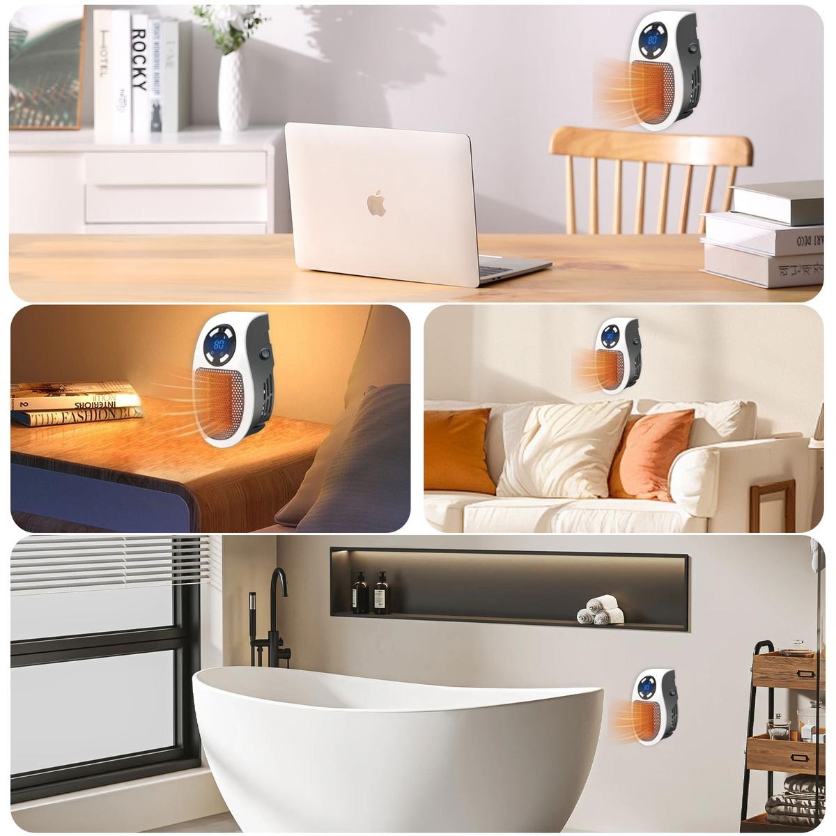 Wall Outlet Space Heater, 450W Plug in Electric Heater with Adjustable Thermostat, Portable Plug in Small Space Heater for Indoor,12H Timer & LED Display, PTC Ceramic Fast Heat Safely for Bedroom Bathroom Office