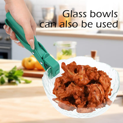 2 Counts Hot Plate Gripper, Multi-Purpose Anti-Scald Tool for Bowls, Plates, Pans, Serving as Holder, Clip, Tongs, Clamp in Kitchen Red & Green