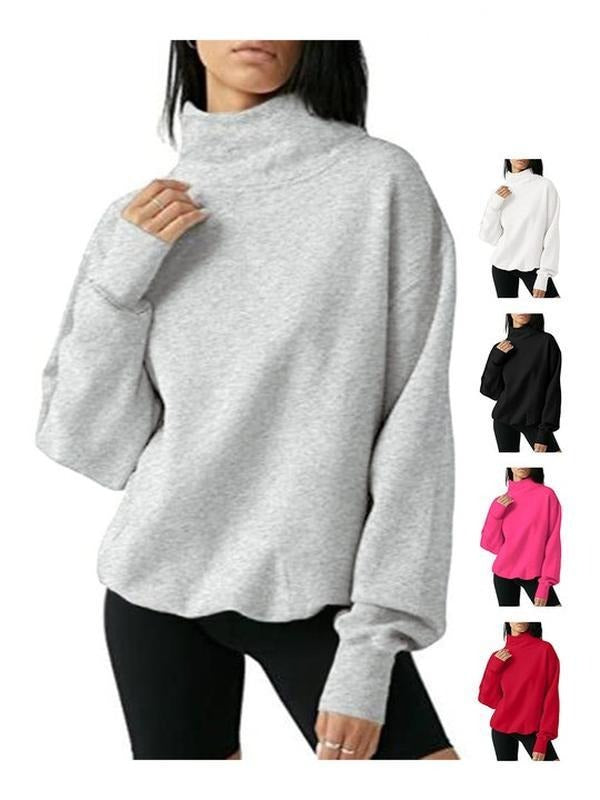 Women's Oversized Turtleneck Sweatshirt Long Sleeve Pullover Casual Tops Womenswear Hoodie FallFreshness Grey Cute