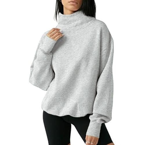 Women's Oversized Turtleneck Sweatshirt Long Sleeve Pullover Casual Tops Womenswear Hoodie FallFreshness Grey Cute