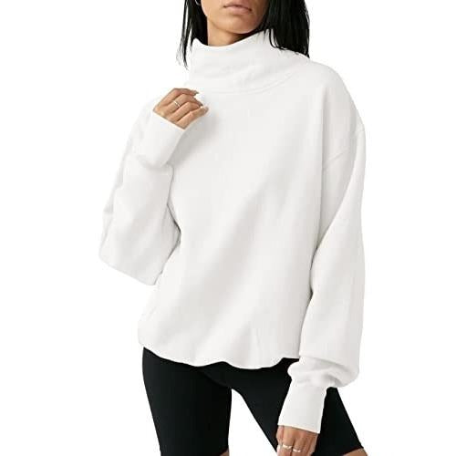 Women's Oversized Turtleneck Sweatshirt Long Sleeve Pullover Casual Tops Womenswear Hoodie FallFreshness Grey Cute