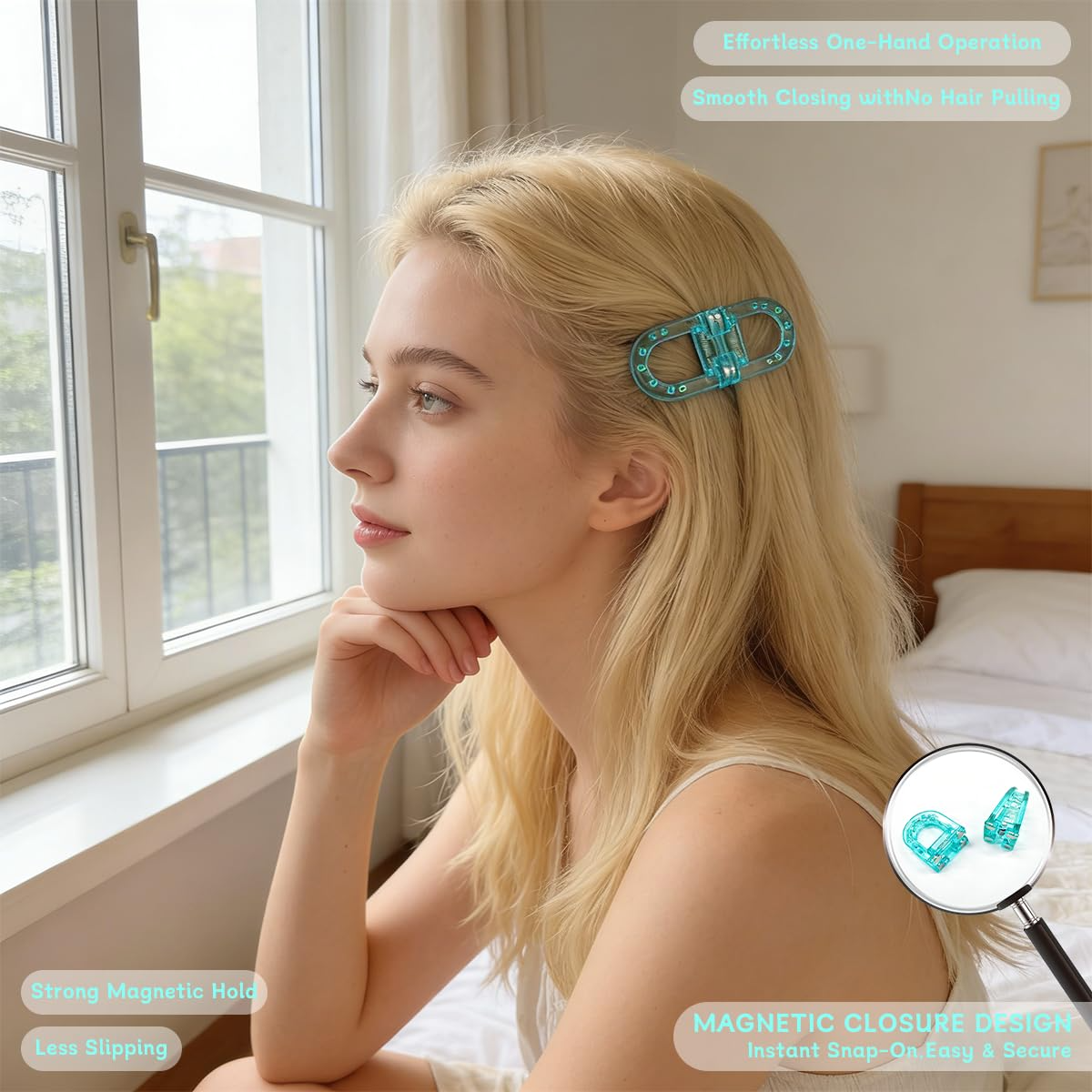 4 Pack Magnetic Hair Clips, Magnetic Hair Bow Clips for Women, Decorative No-Slip Magnet Hair Accessories for Easy Half-Up Styles, Lightweight Fashion Hair Clips for Everyday, Work & Special Occasions