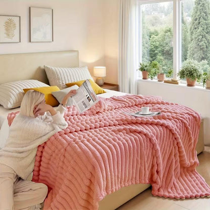 Warm And Cozy Flannel Blanket, Imitation Rabbit Fur Blanket, Soft And Warm Sofa Blanket, Office Bed Camping Travel Nap Blanket, Four Seasons Multipurpose Striped Pattern Gift Blanket