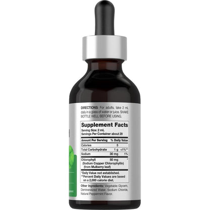 Horbäach Liquid Chlorophyll Drops | 2 oz | Vegan, Non-GMO, and Gluten Free Formula | Natural Peppermint Flavor